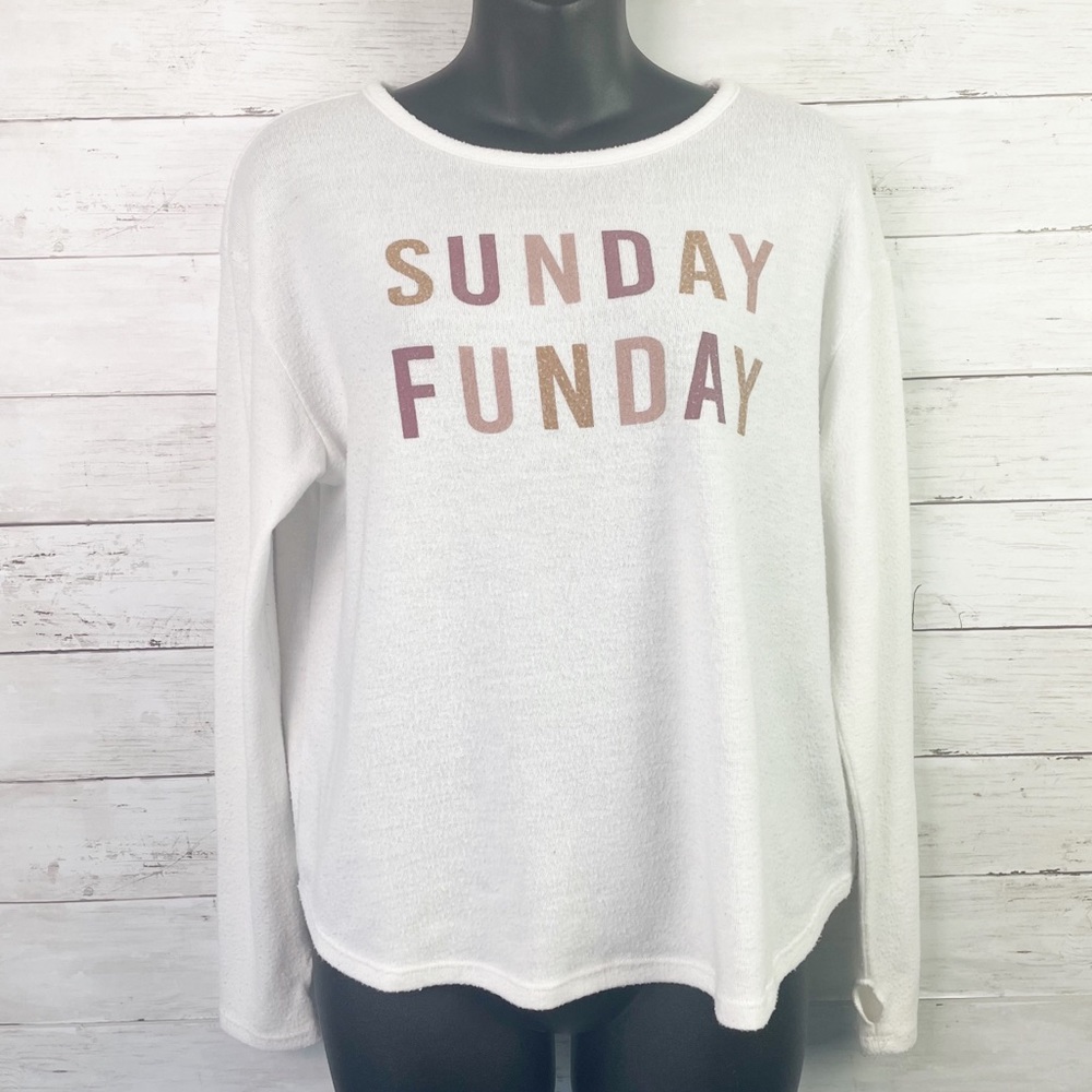 Sadie & Sage Sunday Funday White Cozy Pullover Long Sleeve Top